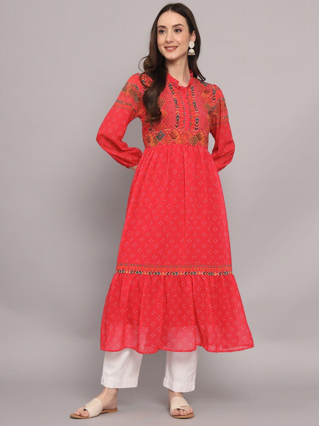 myshka ethnic motif printed mandarin collar a-line kurta