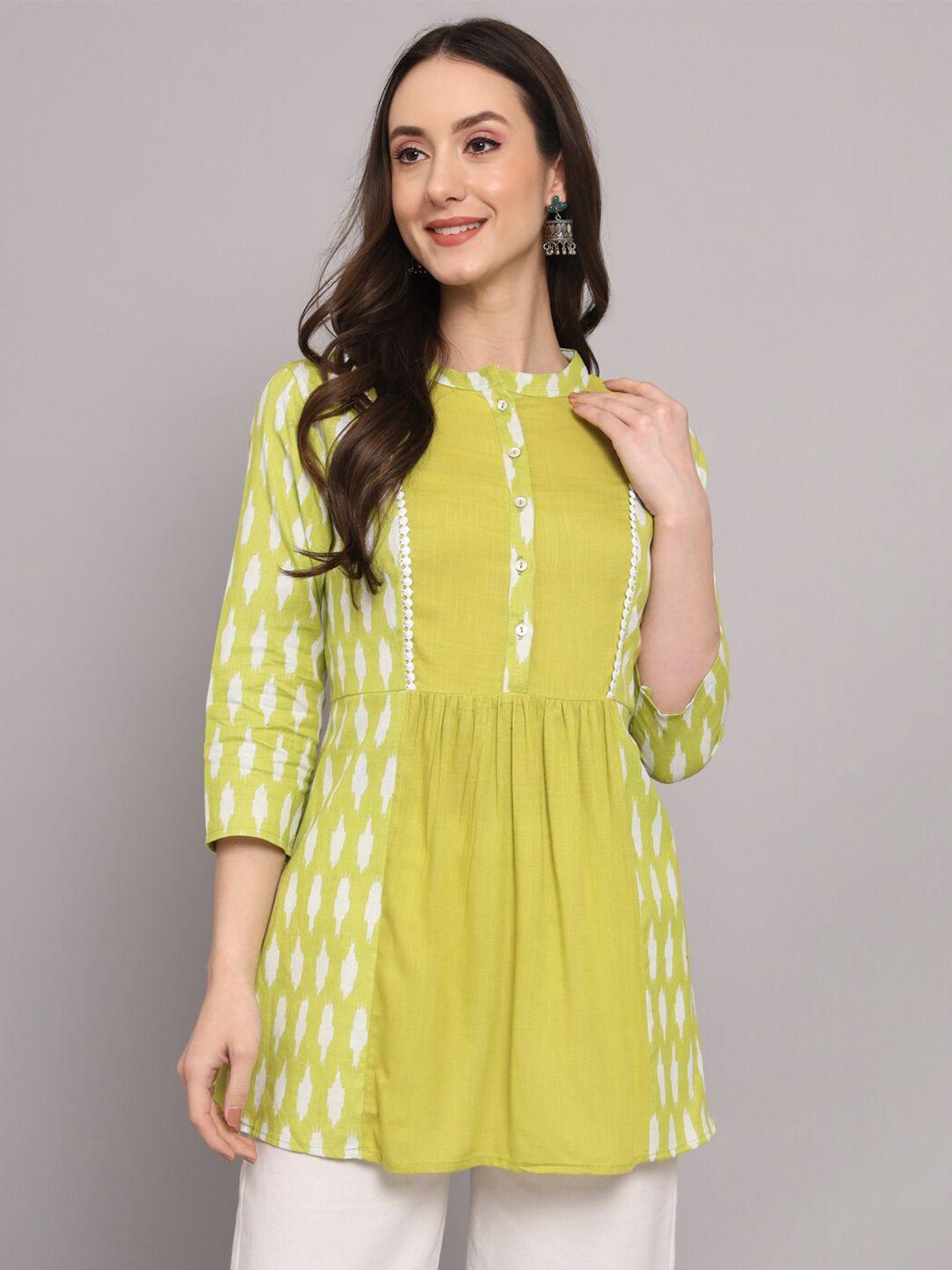 myshka ethnic motifs printed pure cotton pleated a-line kurti