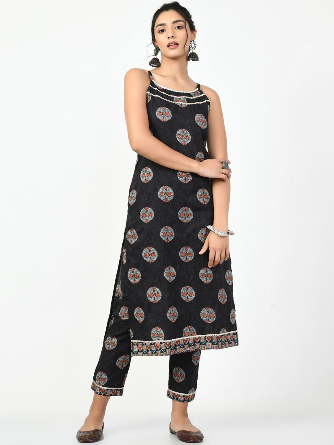 myshka ethnic motifs printed regular pure cotton kurta with trousers