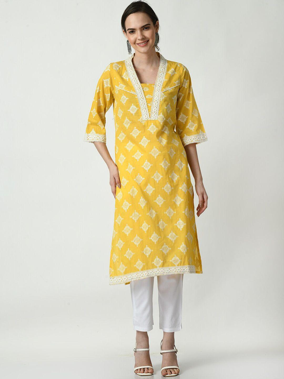 myshka ethnic motifs printed regular pure cotton kurta with trousers