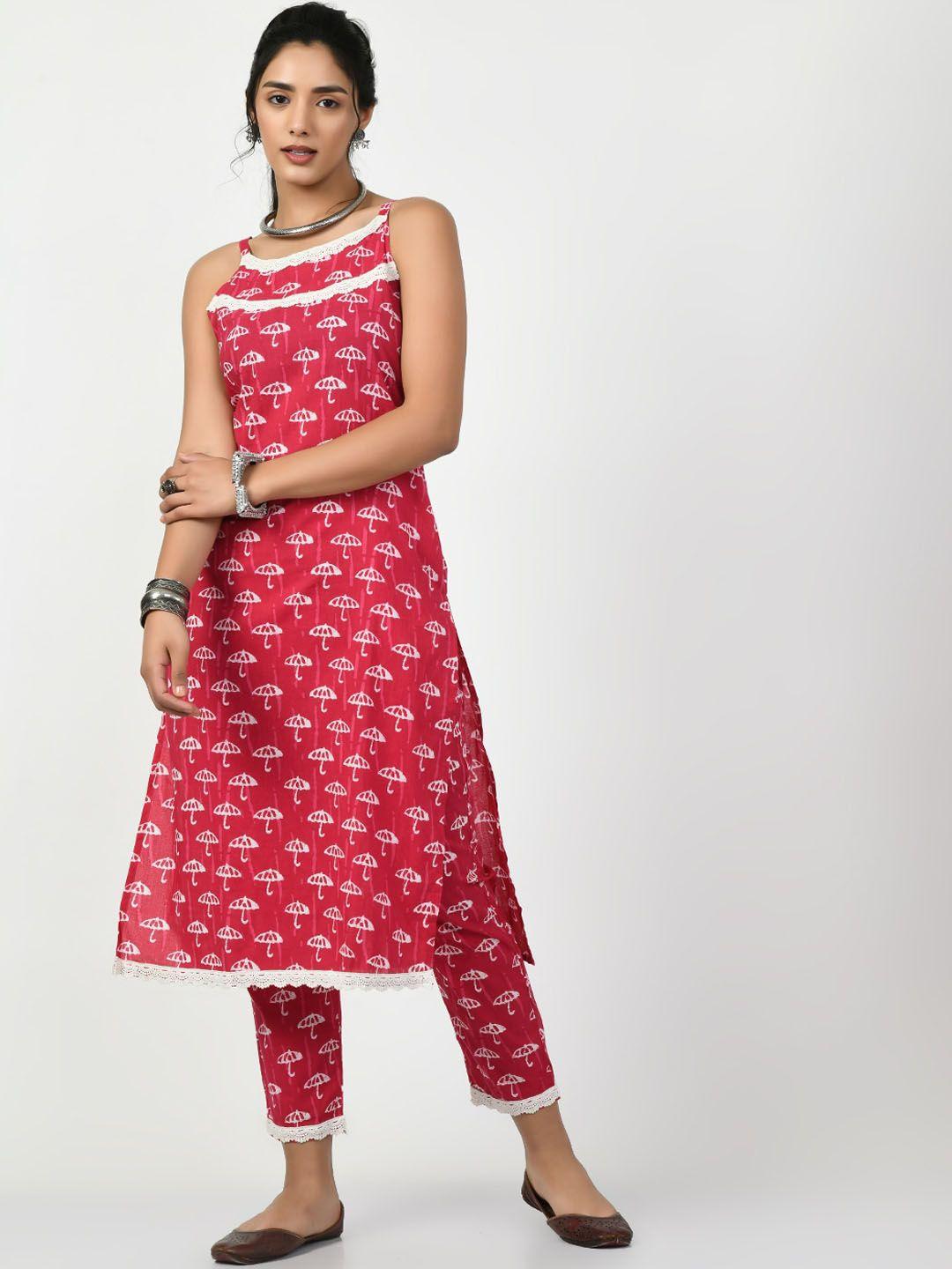 myshka ethnic motifs printed shoulder straps pure cotton kurta