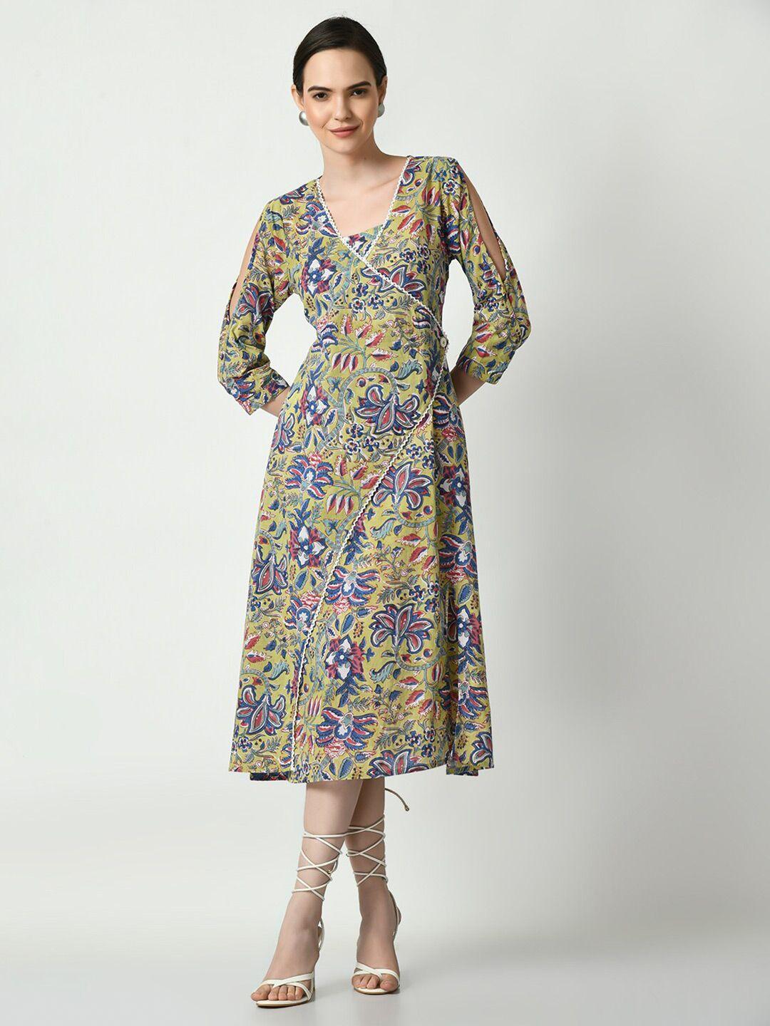 myshka floral print a-line midi dress