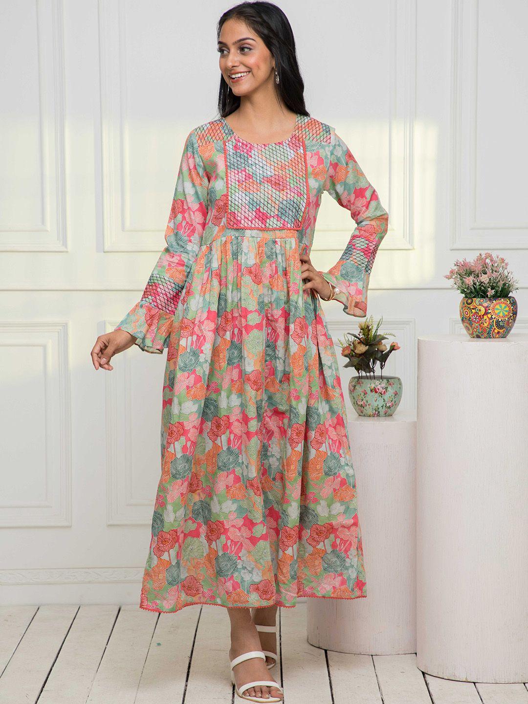 myshka floral printed bell sleeves anarkali kurta