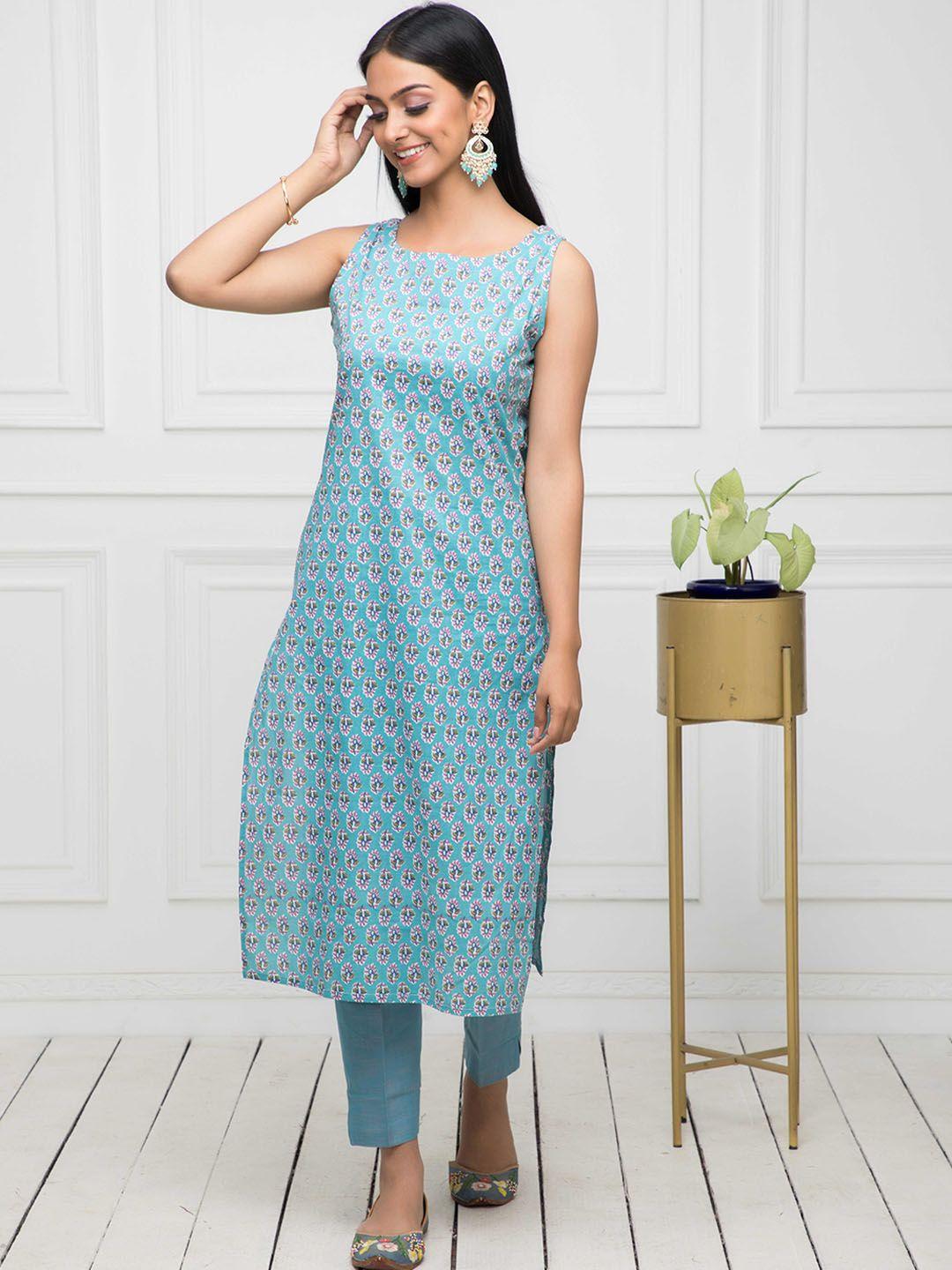 myshka floral printedsleeveless straight kurta