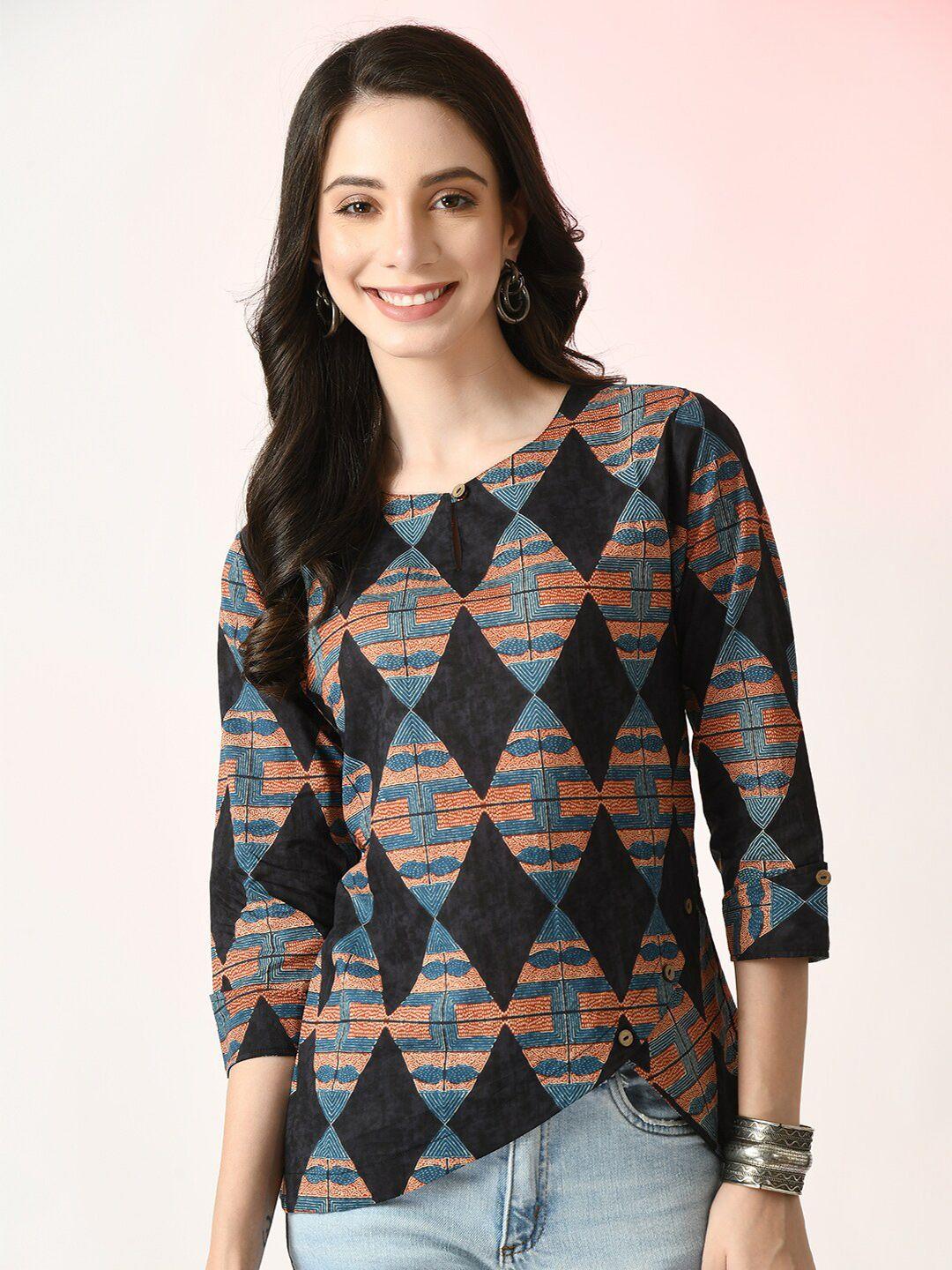 myshka geometric printed cotton regular top