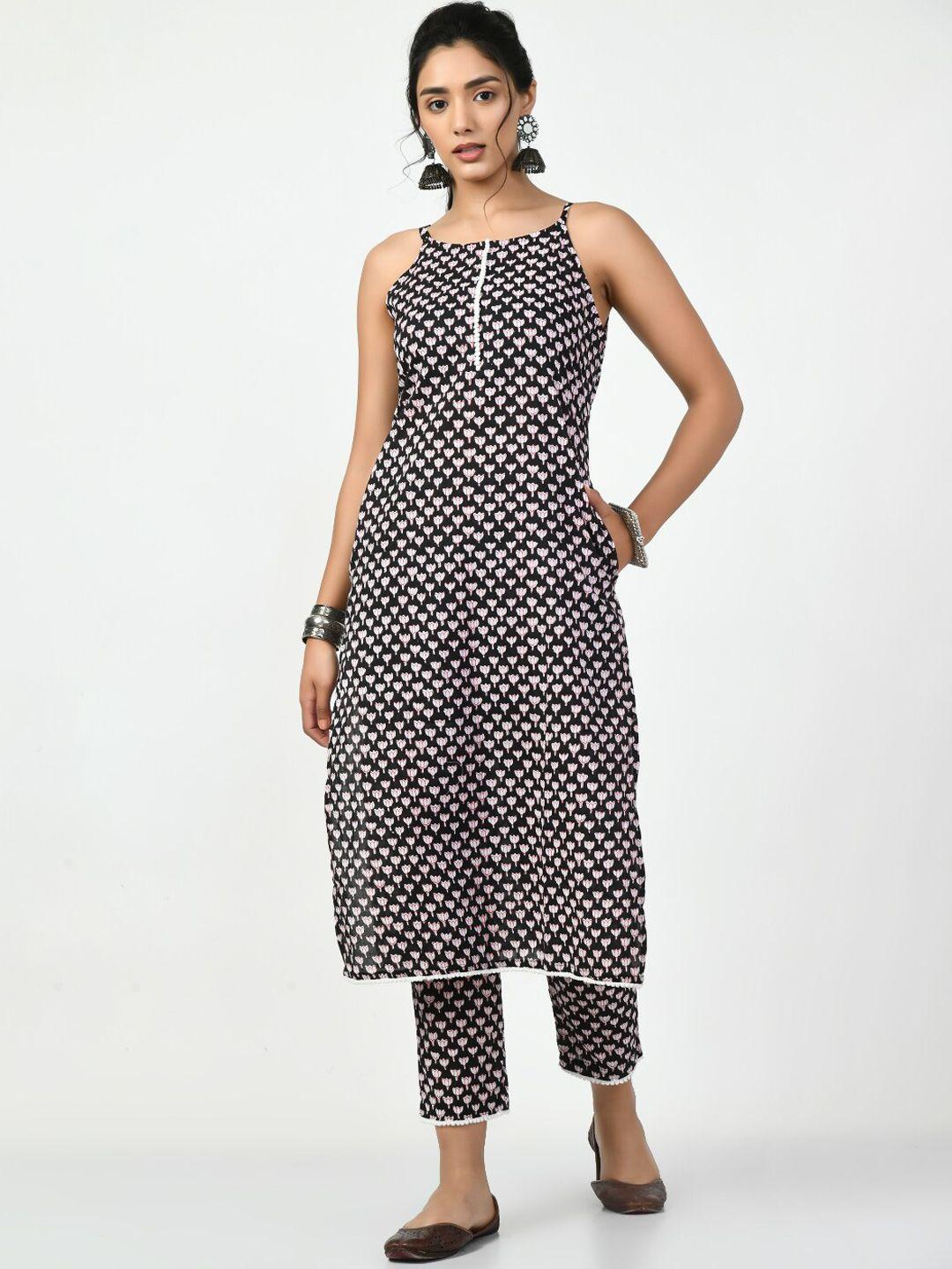 myshka geometric printed shoulder straps pure cotton kurta