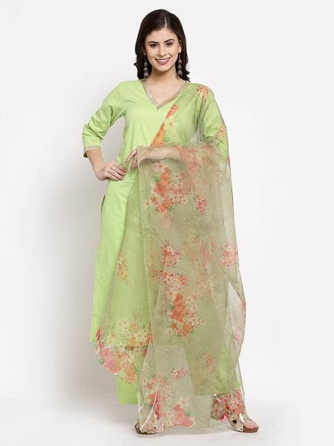 myshka green cotton kurta palazzo set with dupatta