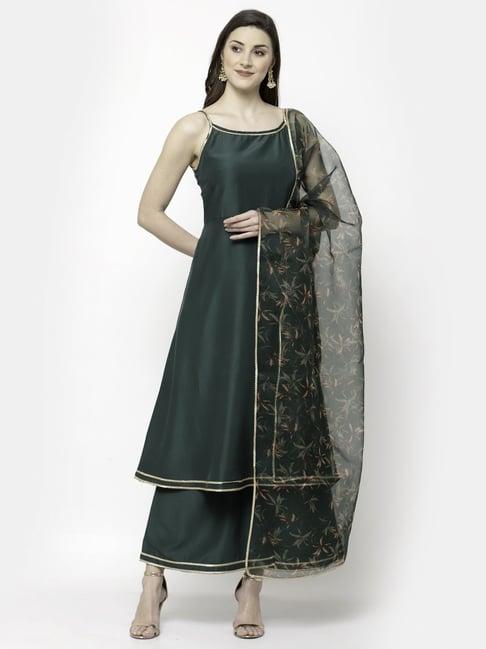 myshka green kurta palazzo set with dupatta