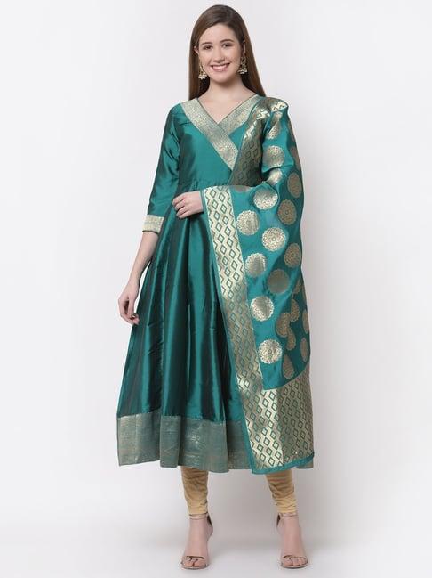 myshka green woven pattern anarkali kurta