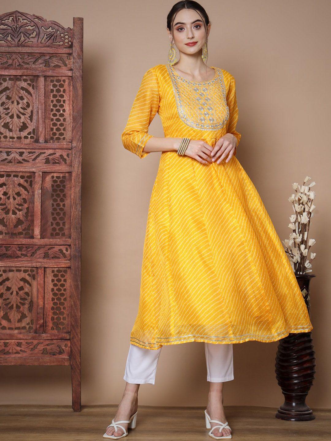 myshka leheriya printed thread work anarkali kurta