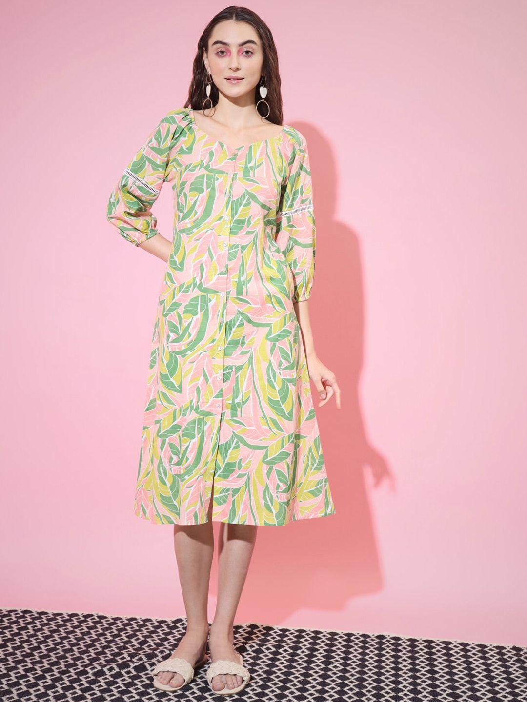 myshka multicoloured & lotion pink floral print a-line midi dress