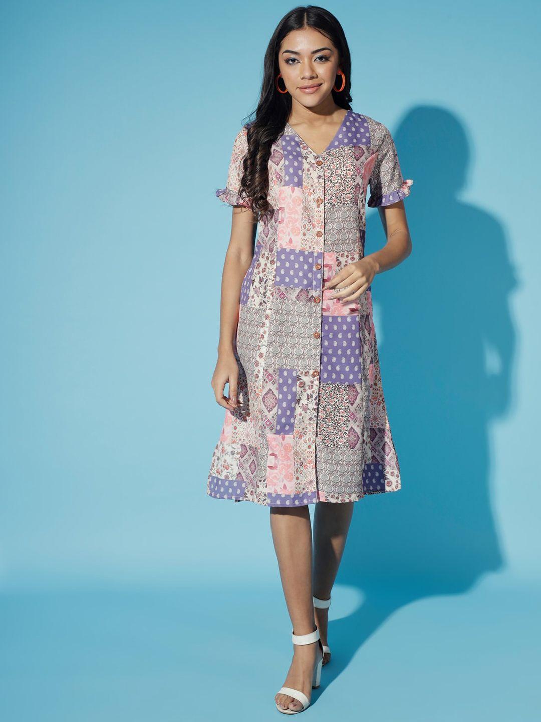 myshka multicoloured ethnic motifs print a-line dress