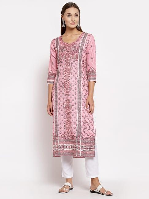 myshka pink printed straight kurta