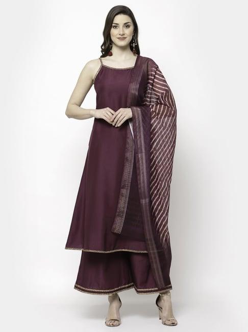 myshka purple cotton kurta palazzo set with dupatta