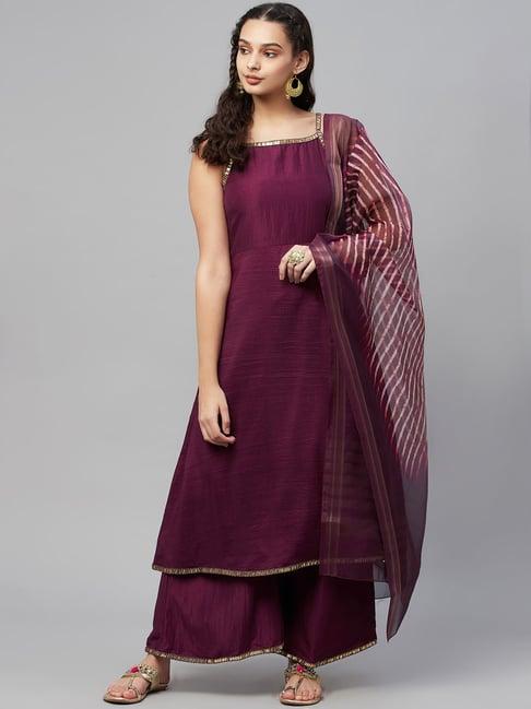 myshka purple kurta palazzo set with dupatta