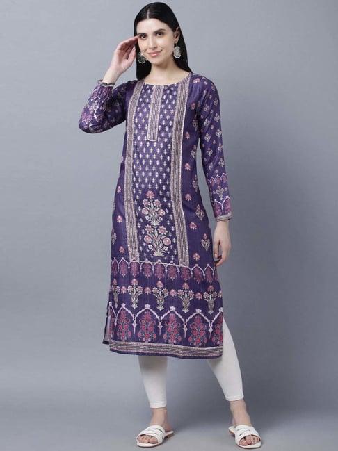 myshka purple printed straight kurta