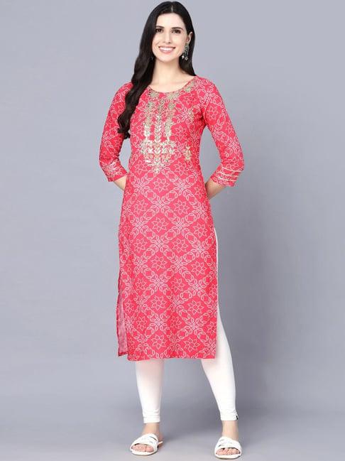 myshka red embroidered straight kurta