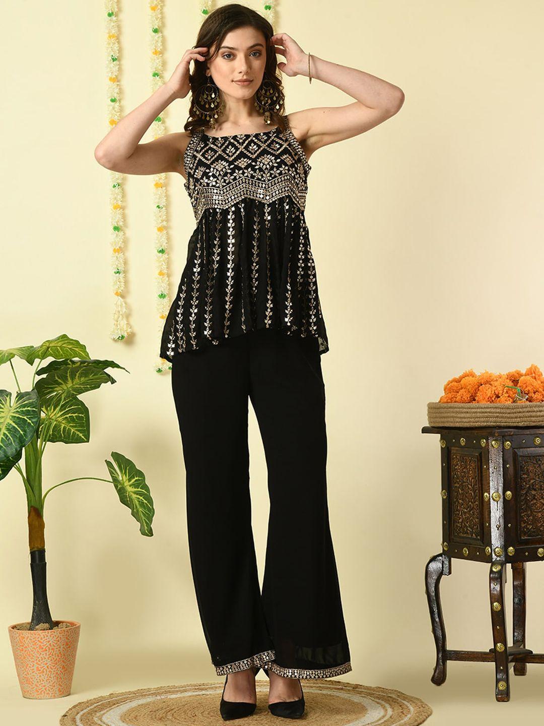 myshka sequinned embroidered top & palazzo ethnic co-ords