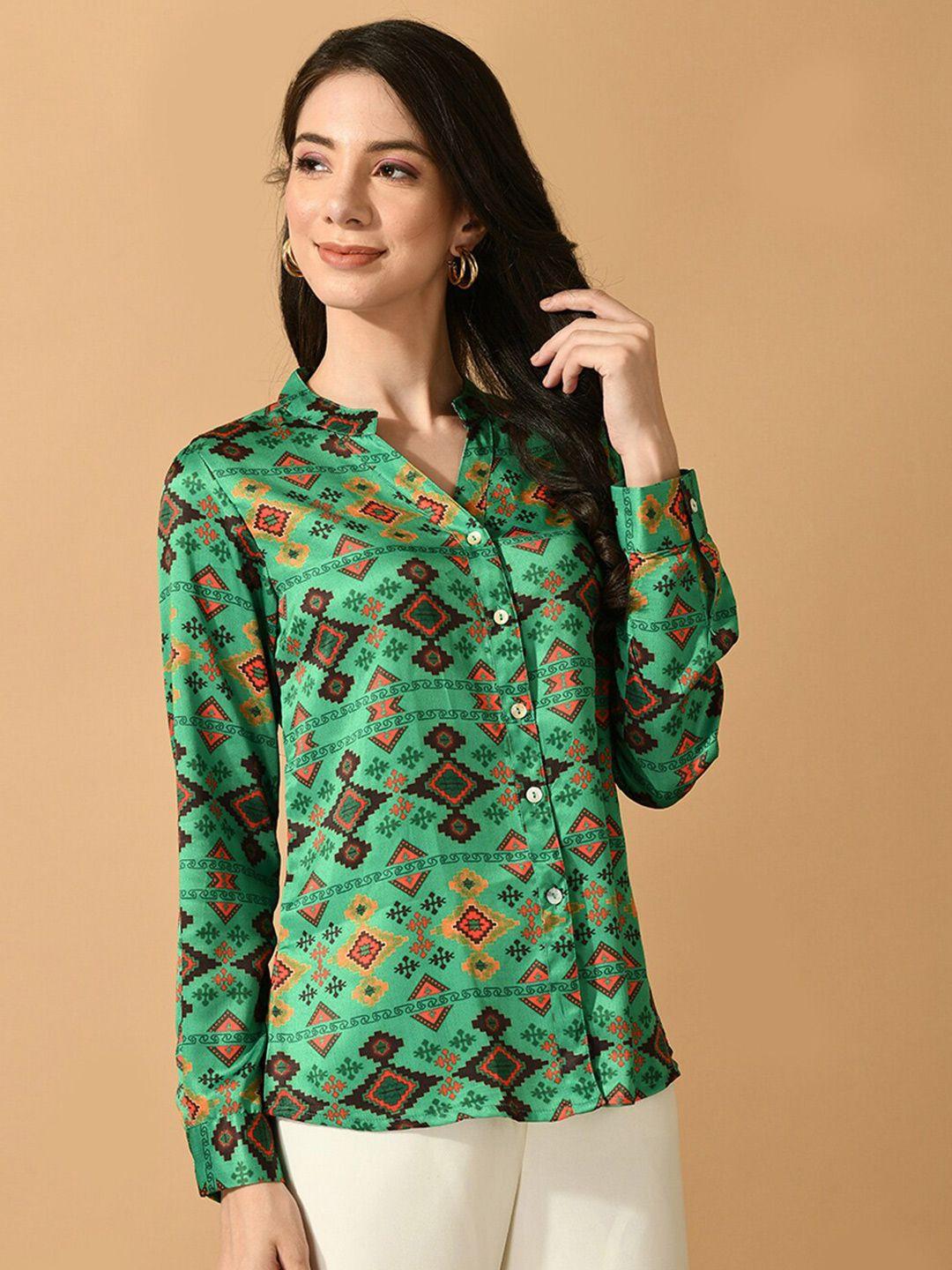 myshka smart ethnic motifs printed opaque satin casual shirt