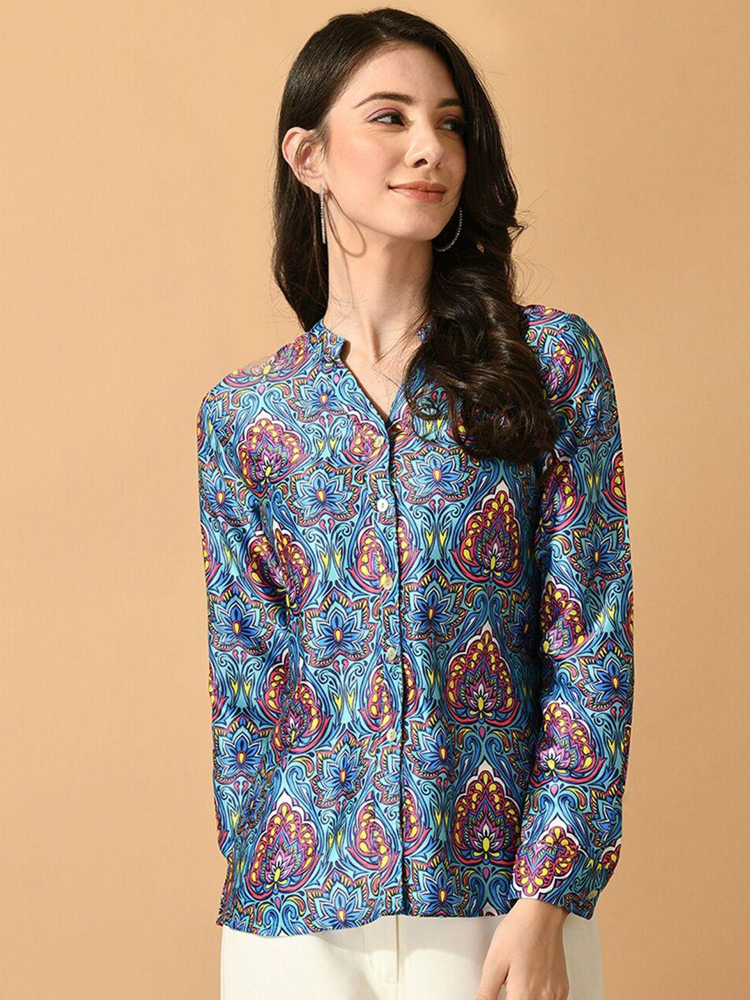 myshka smart ethnic motifs printed satin casual shirt