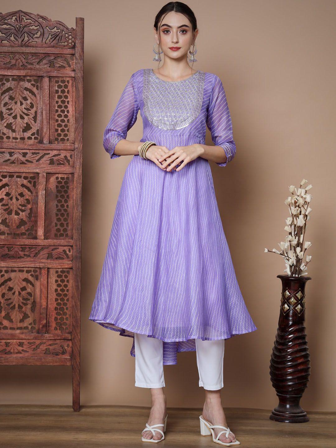 myshka striped thread work a-line kurta