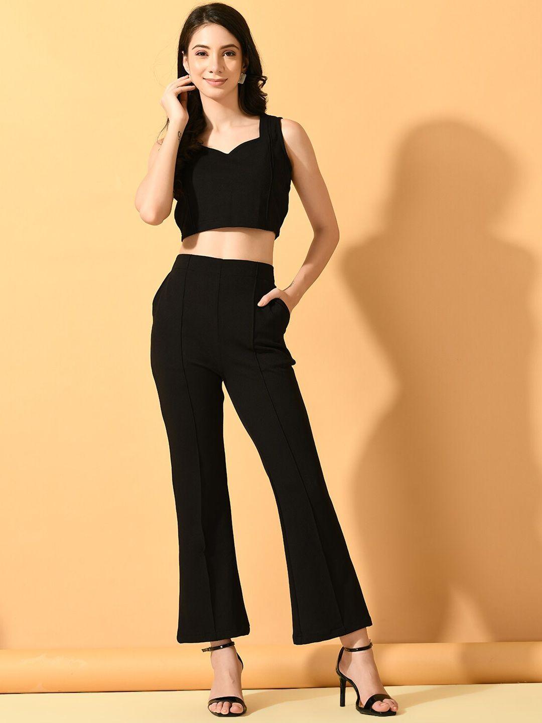 myshka sweetheart neck crop top with straight trouser