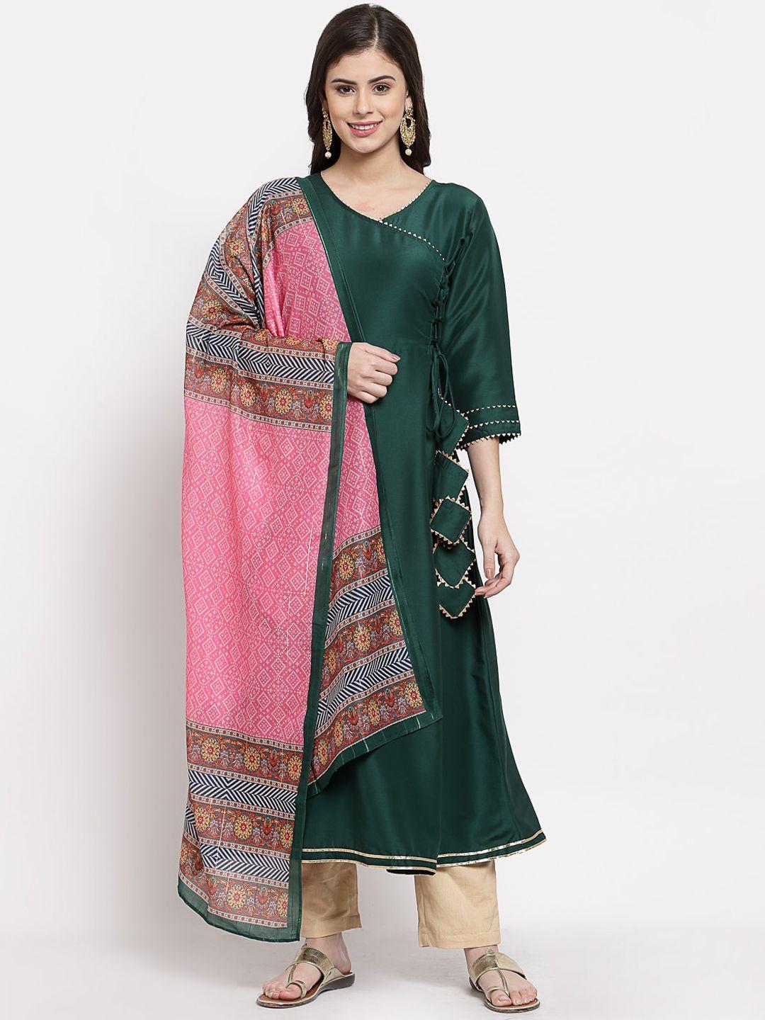 myshka women green gotta patti kurta with dupatta