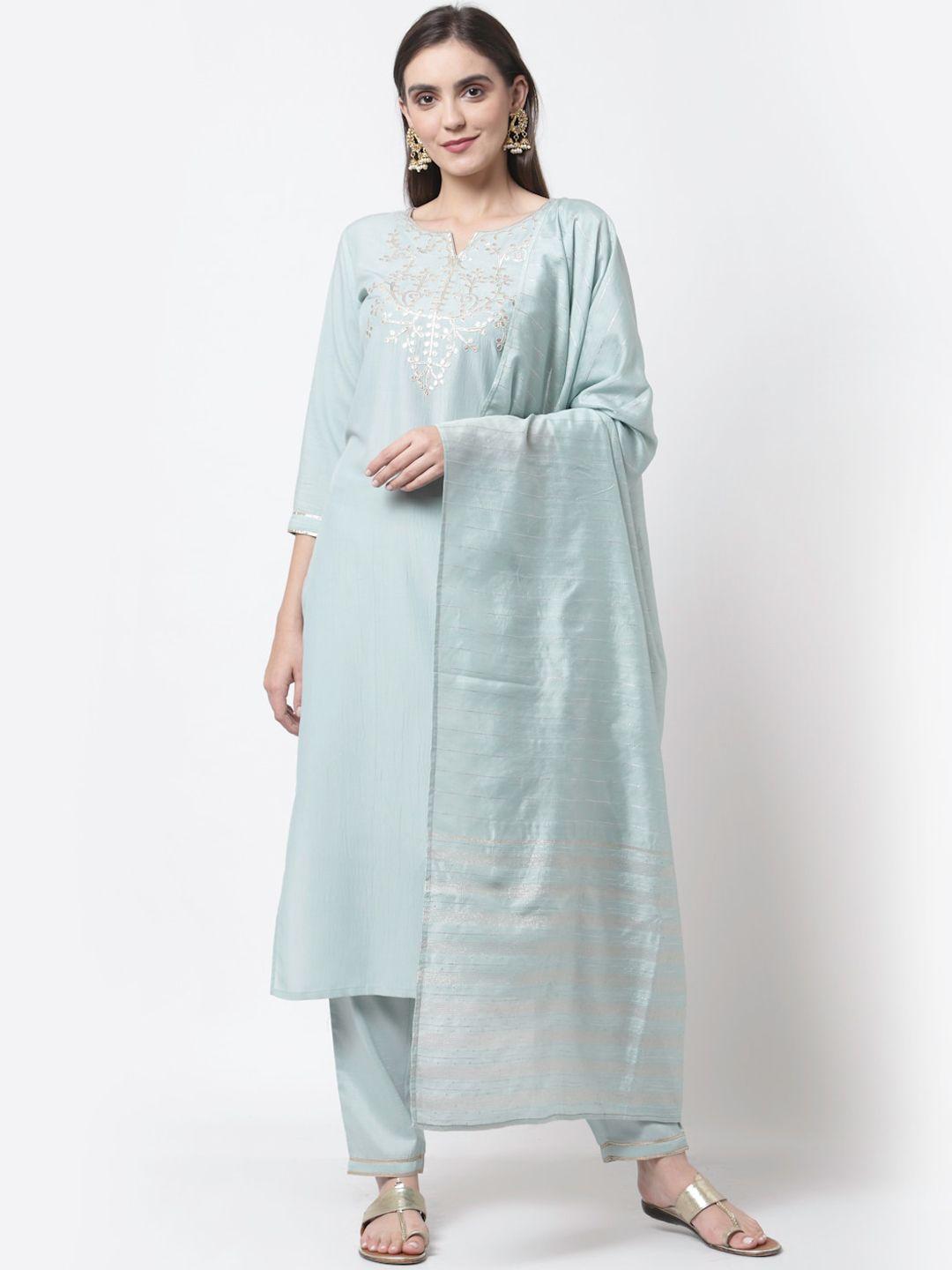myshka women grey yoke design gotta patti kurta with trousers & dupatta