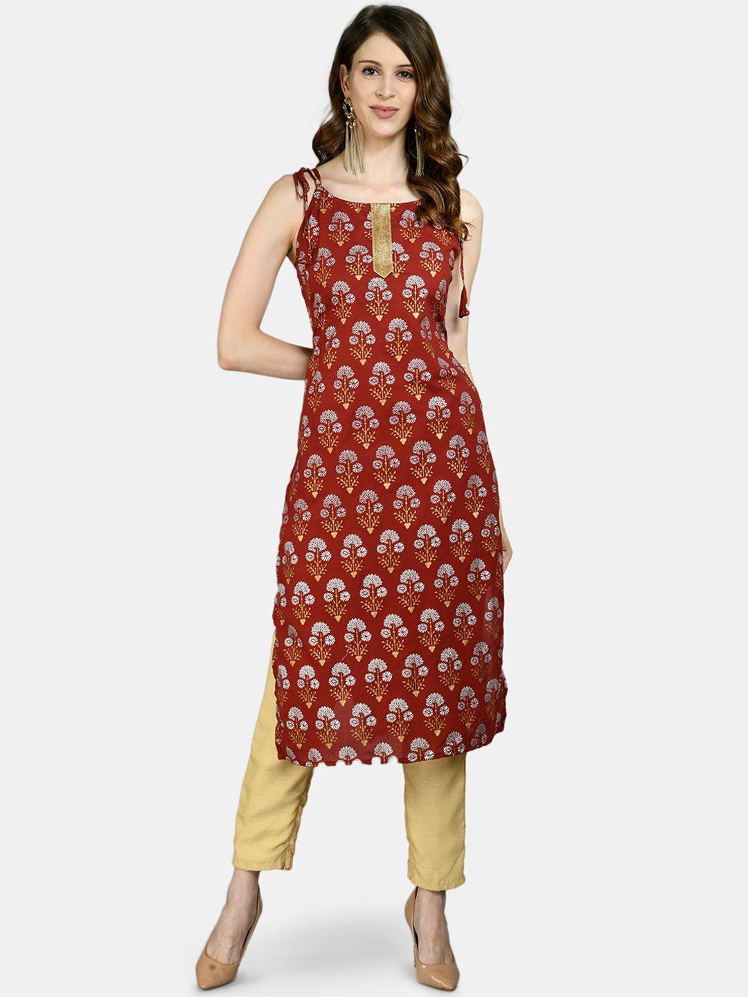 myshka women maroon ethnic motifs printed kurta