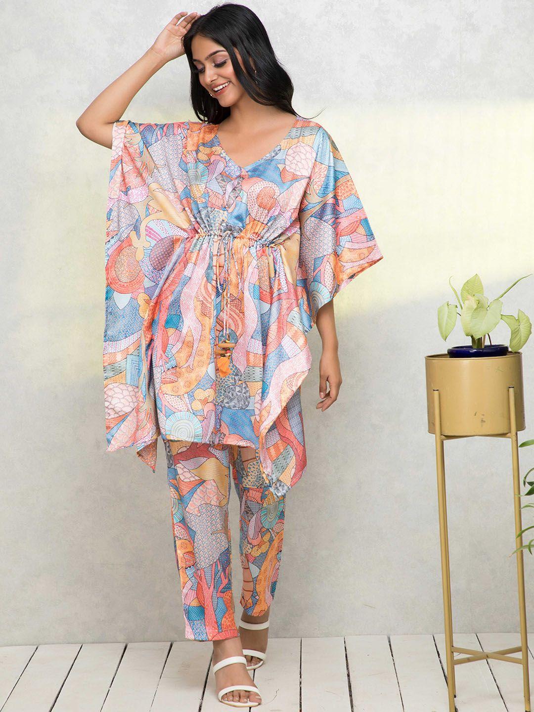 myshka women printed kaftan tunic & trouser co-ords