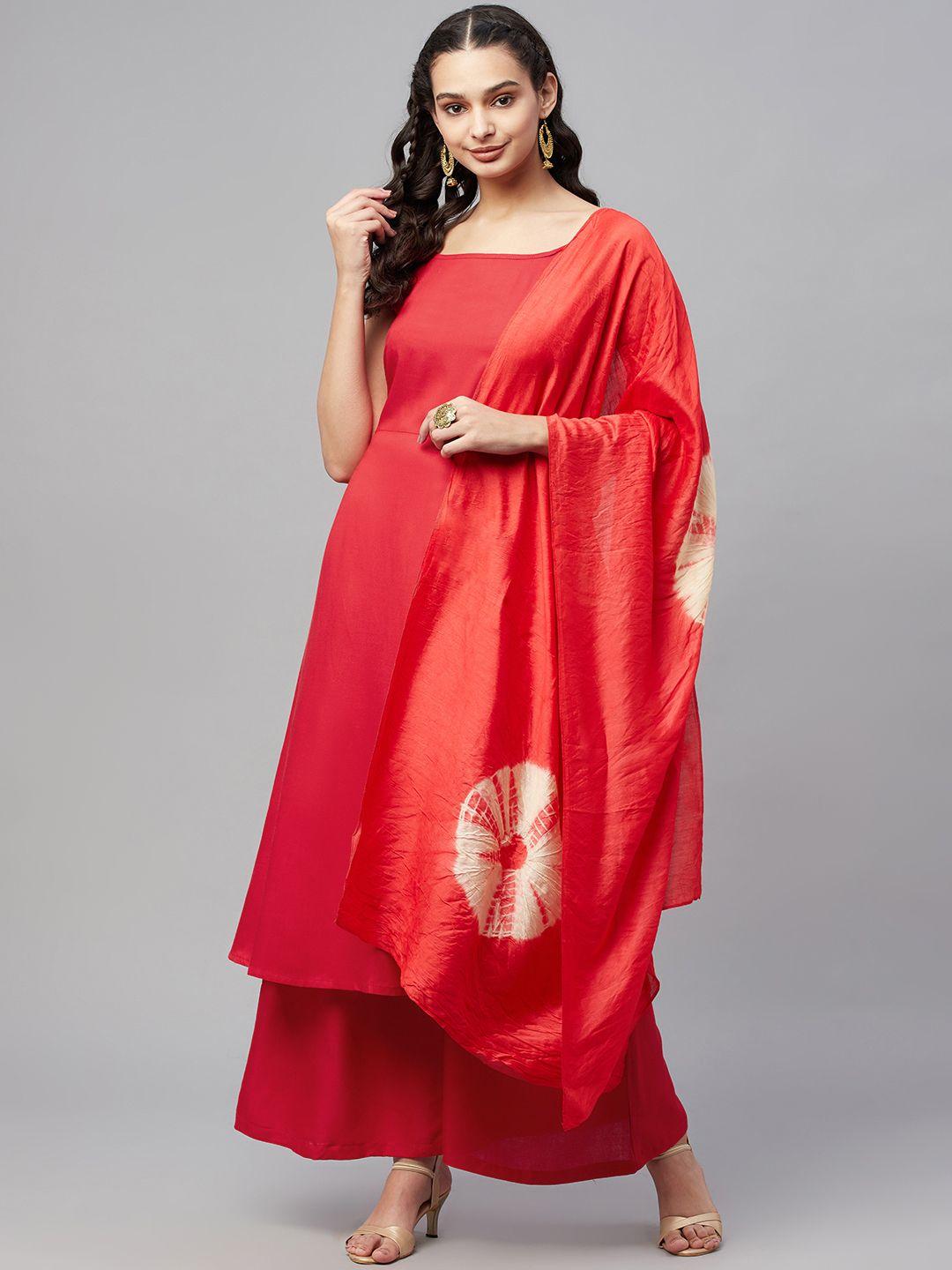 myshka women red kurta with palazzos &  dupatta