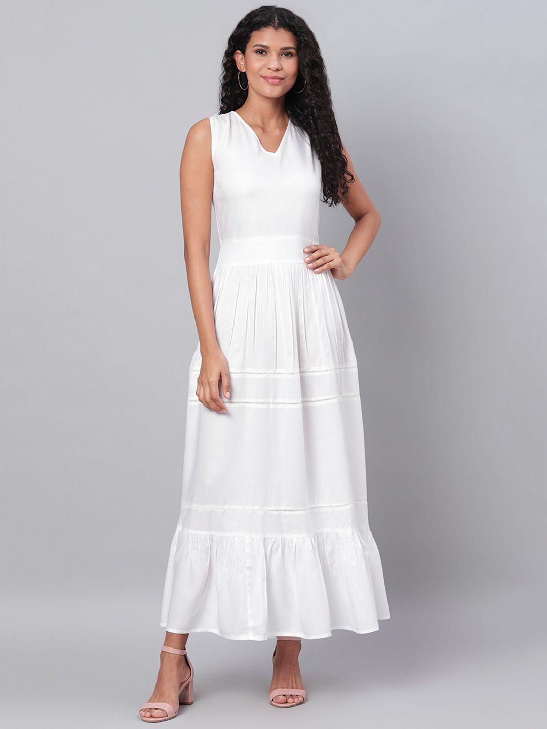 myshka women white solid maxi dress