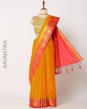 mysore silk crepe saree with tassels