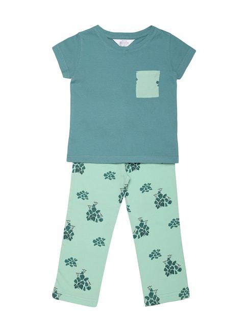 mystere-paris-kids-green-cotton-printed-top-&-pyjamas