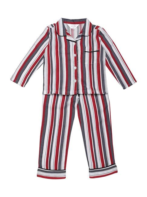 mystere paris kids maroon & grey striped shirt & pyjamas
