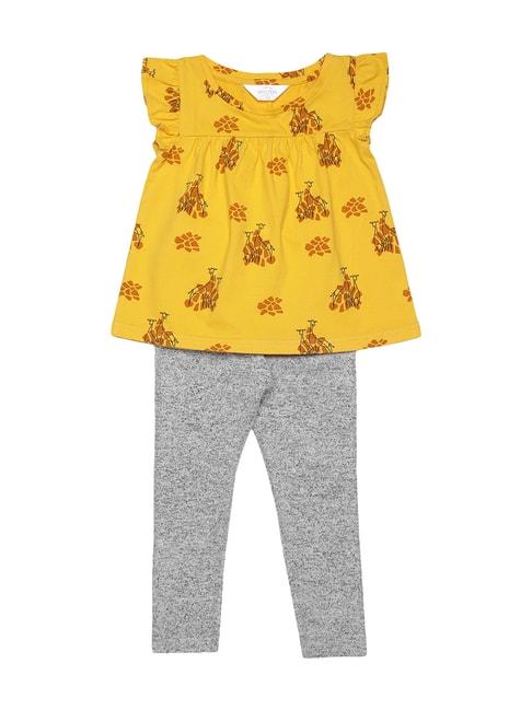 mystere paris kids yellow & grey cotton printed top & leggings