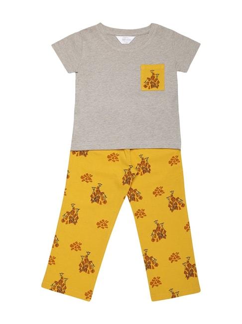 mystere paris kids yellow & grey cotton printed top & pyjamas