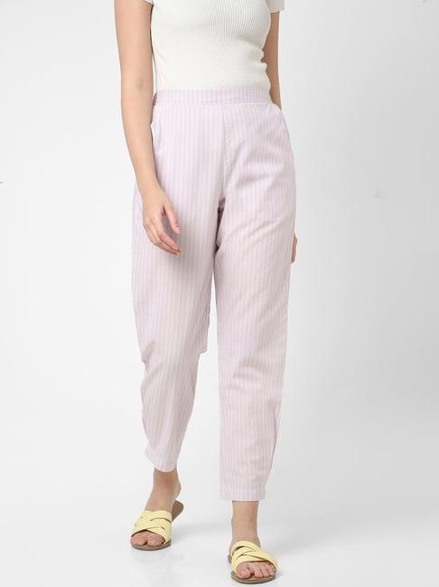mystere paris light purple striped mid rise relaxed fit pants