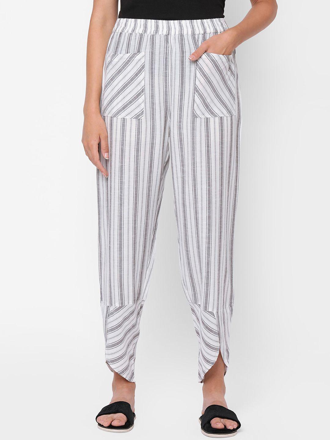 mystere paris white & grey elegant striped cotton lounge pants