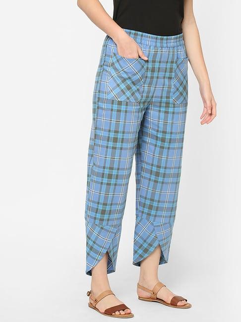 mystere paris blue cotton checks lounge pants