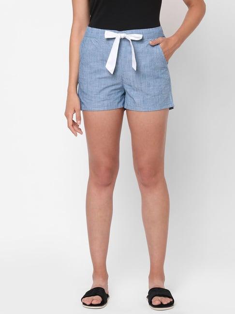 mystere paris blue textured shorts