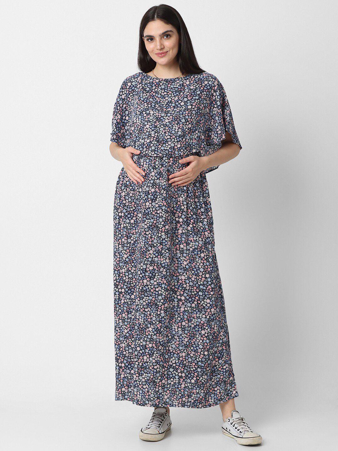 mystere paris floral printed boat neck cape sleeves maternity dress