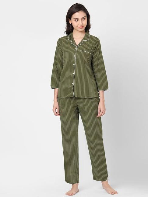 mystere paris green striped shirt with pyjamas