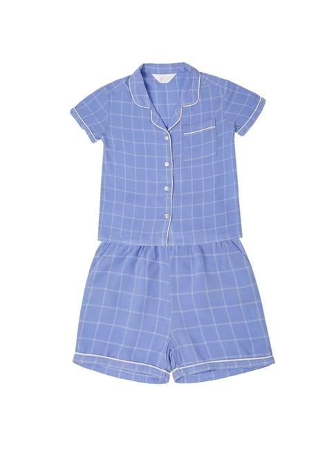 mystere paris kids blue checks shirt with shorts