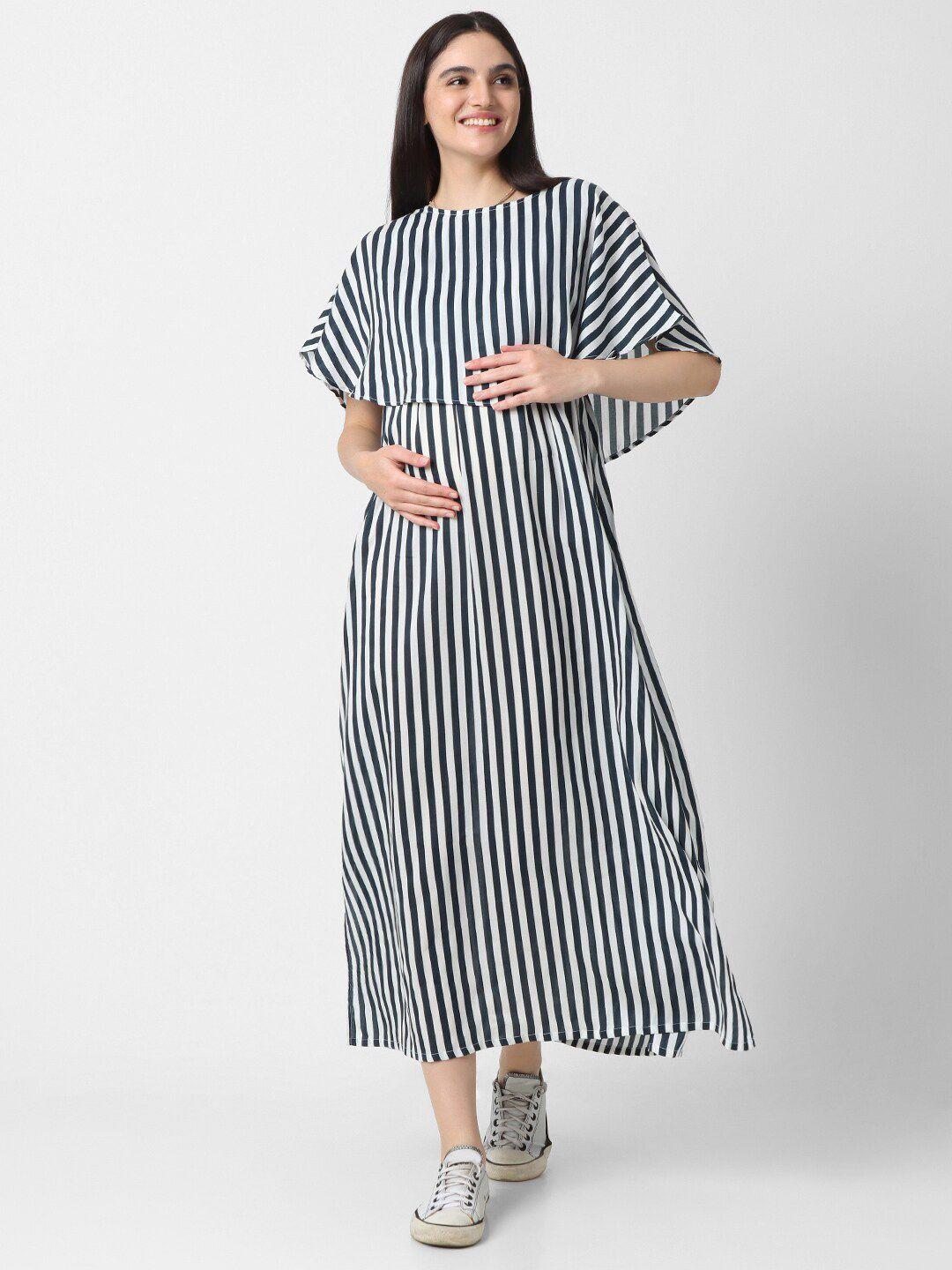 mystere paris striped boat neck cape sleeves cotton maternity a-line midi dress