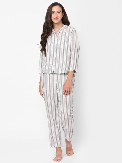 mystere paris white & grey striped shirt with pyjamas