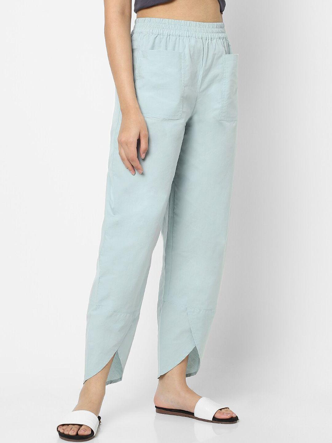 mystere paris women blue solid cotton lounge pants