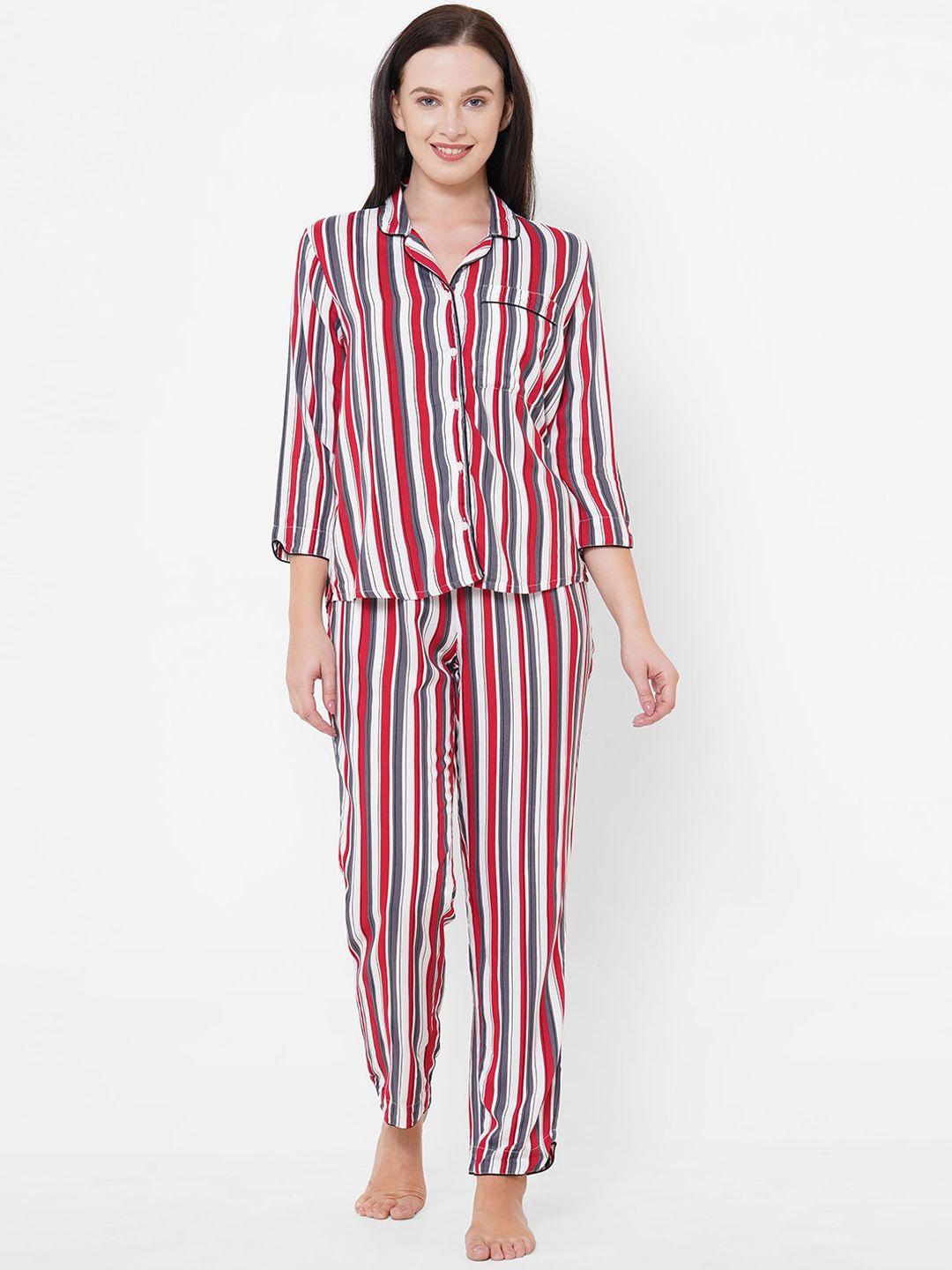 mystere paris women white & red striped night suit