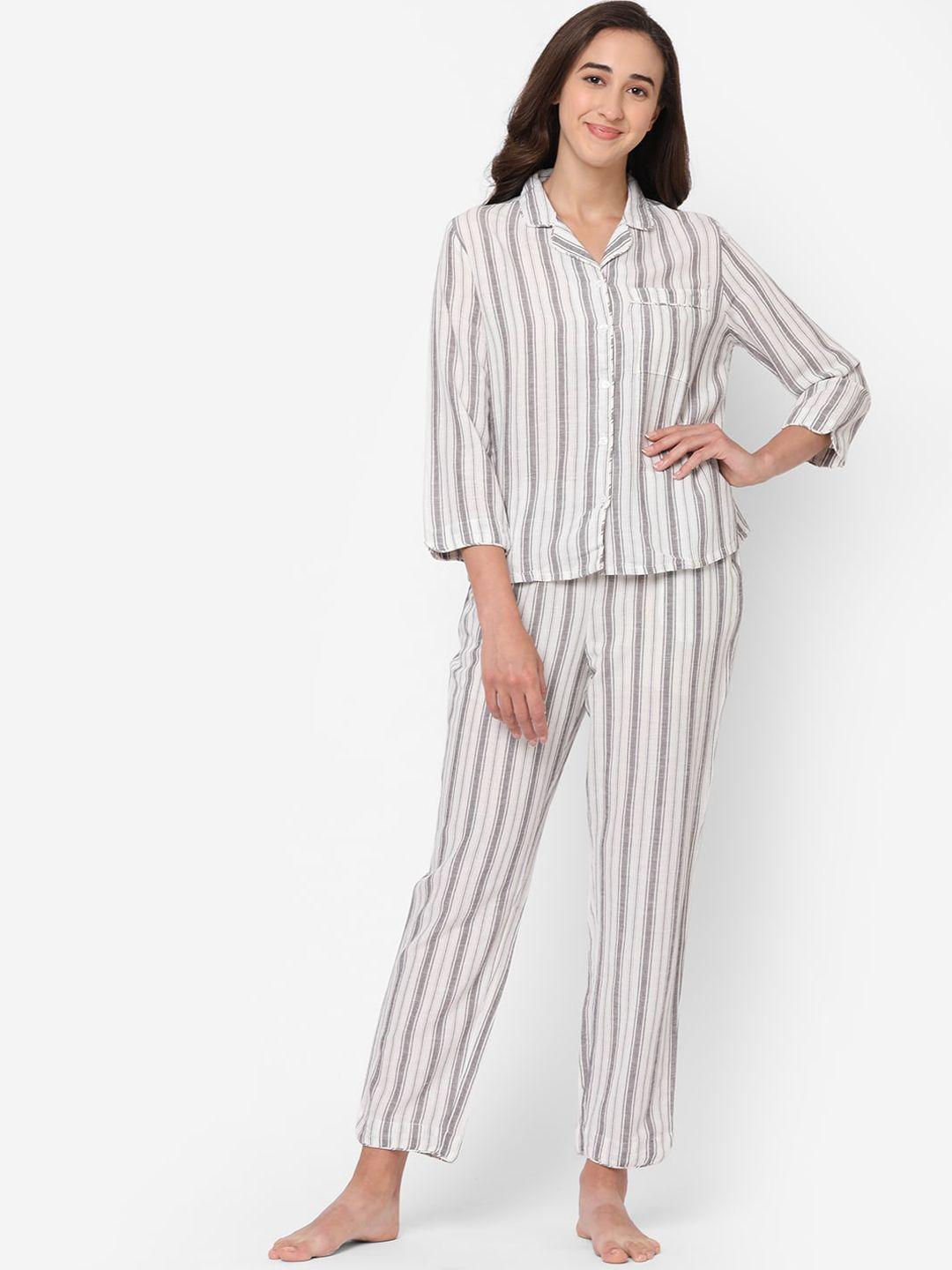 mystere paris women white striped night suit set