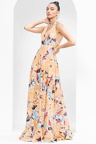 mystic beige chantilly printed gown